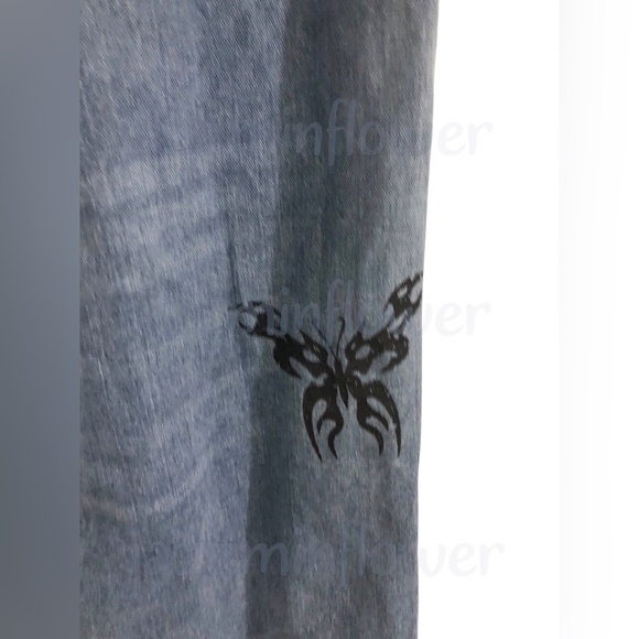 Playboy blue sinner lover butterfly rose playboy bunny embroidered jeans size 7 - Picture 10 of 16
